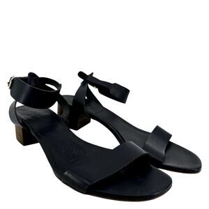 J.Crew Kitten Heel Slingback Leather Ankle Strap Block Heel Open Toe Navy 7.5